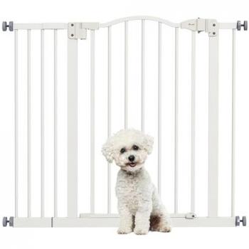 Barrera de Seguridad Extensible para Perros PawHut, 74-94 cm, Montaje a Presión y Doble Bloqueo, Blanco