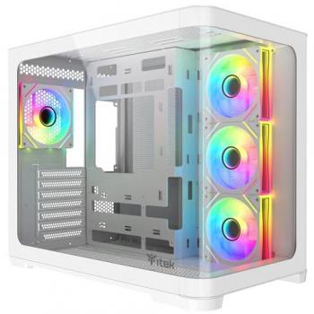 Itek Dark Cave Curved Gaming Tower ATX - Pannello frontale e laterale in vetro temperato curvato senza cuciture, 4x120mm ARGB fan, 2xUSB3 Type-C, Bianco