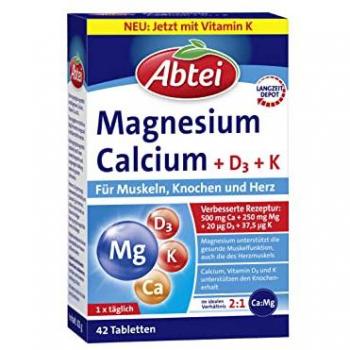 Abtei Magnesium Calcium D3 K - 42 Tabletten zur Unterstützung von Muskeln, Knochen und Herz