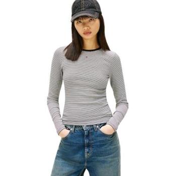 Maglietta a maniche lunghe slim fit Tommy Jeans Essential in cotone misto nera, taglia M