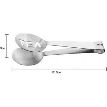 Reusable Stainless Steel Tea Bag Squeezer and Strainer Tongs with Grip Holder and Mini Sugar Clip