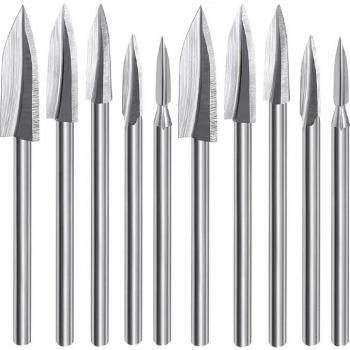 10-Piece Wood Carving Tool Set with 1/8 Inch Universal Shank Engraving Drill Bits for Woodworking Crafts