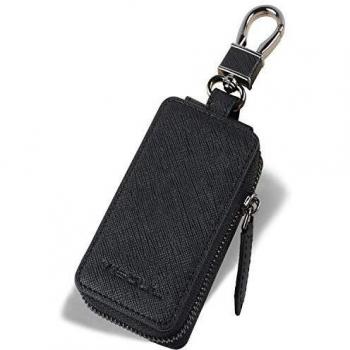 Car Key Fob Case,VISOUL Genuine Italy Leather Smart Key Holder Pouch Auto Remote Wallet Bag Cover with Keychain Hook Zipper for Men Men & Women