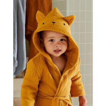 Peignoir bébé animal en gaze de coton bio personnalisable ocre