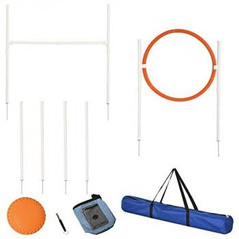 PawHut Dog Agility Training Equipment Obedience Training Set for Dogs - Multicoloured, includes weaves poles, adjustable high jumping poles, and a carry bag