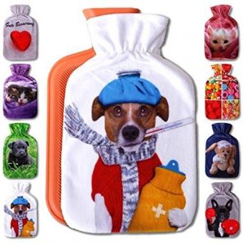 Wärmflaschenbezug 1L, mit und ohne Wärmflasche 1 Liter, Auswahl: Jack Russel, mit Wärmflasche