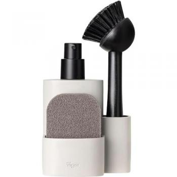 Set Fregadero Pocket 3 Piezas con Dosificador de Jabón Integrado - Organizador Compacto y Funcional en Poliresina - Incluye Cepillo y Esponja - Diseño Elegante para Cocina