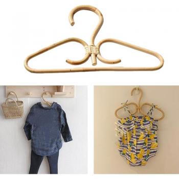 Natural Hand-Woven Rattan 3-Hook Clothes Hanger - Set of 2