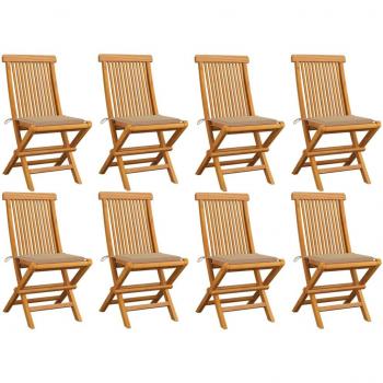 Teak Gartenstühle Set mit Beigen Kissen - 8 Stück