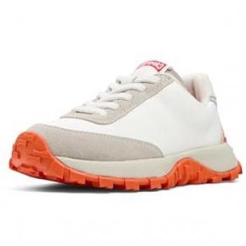 Camper Drift Trail Kids Sneakers - White/Orange, Size 29, Vibram Sole, Cotton and Recycled Nylon