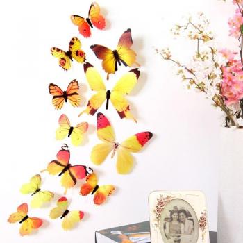 12er Set 3D DIY Schmetterlings Wandsticker für Kühlschrank, Küche und Wohnzimmer Dekoration aus PVC