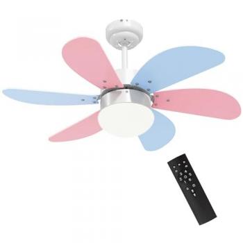Ventilador de Techo Homcom con Luz 34W Ø82,5 cm Motor DC Silencioso 6 Aspas Reversibles Mando a Distancia 6 Velocidades Temporizador Función Verano/Invierno Mult