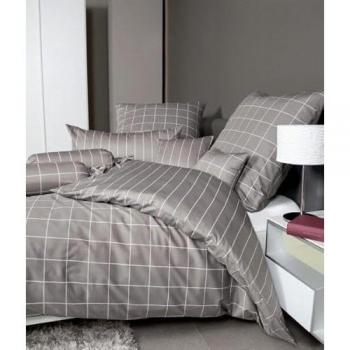 Wendebettwäsche JANINE Mako-Satin 135x200 cm 80x80 cm braun (vulkan) mit Reißverschluss, 100% Baumwolle, Karos und Streifen