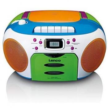 Lenco SCD-971 - Radio lecteur CD avec lecteur cassette pour enfants, haut-parleurs stéréo, prise casque, mémoire des pistes, multicolore