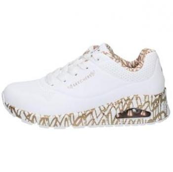 Zapatillas Skechers Uno Loving Love para Mujer - Durabuck Blanco con Detalles en Rosa Dorado - Talla 40