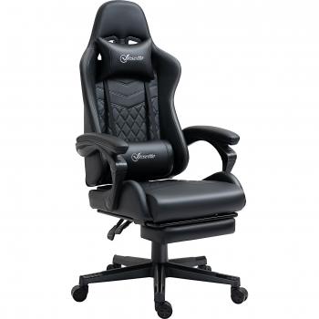 Vinsetto Racing Gaming Chair with Swivel Wheel, Footrest, Recliner Function, PU Leather - Black