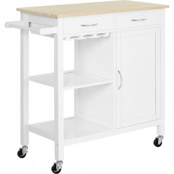 HOMCOM Carrello da Cucina Classico con Cassetti e Ruote, Mobiletto Cucina in Legno Salvaspazio 89x40x84cm