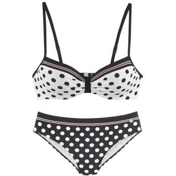Bikini con Aros LASCANA de Lunares Dulces en Amarillo Oscuro, Negro y Blanco
