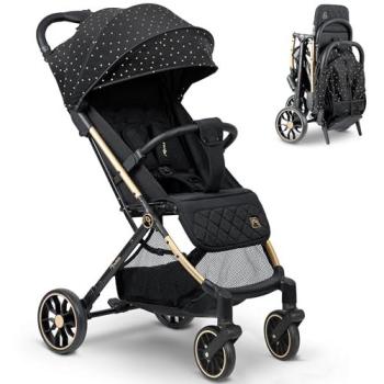 Poussette canne tout-terrain Nukido Paseo avec roues 360°, pliage automatique en 2 secondes, harnais 5 points et sac de transport - Noir/doré
