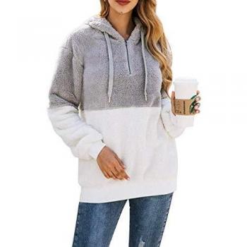 Bwiv Sweatshirt Damen Winter Warm Weich Hoodie Mädchen Pullover Mit Kapuze Seitentasche Flauschig Teddy Fleece Winterpullover Sweater Langarm Kapuzenpullover Oversize, Hellgrau A, XL
