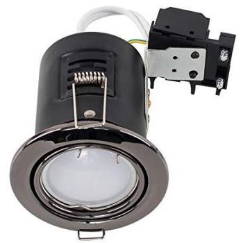 Fire Rated Tiltable Black Chrome Recessed Downlight Spotlights with Warm White LED Bulbs - Pack of 10
