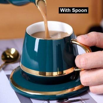 180ML European Style Ceramic Tea and Coffee Cup Set with Saucer - Porcelain Drinkware for Home and Office