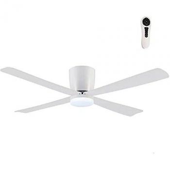 Wonderlamp - Ventilador de techo blanco con luz y mando Napur, Silencioso, 5 velocidades, Para techos bajos, Color Luz regulable