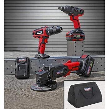 Sealey CP20VCOMBO1 20V Cordless 13mm Hammer Drill/1/2 Sq Drive Impact Wrench/Ø115mm Angle Grinder Combo Kit