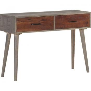 Meuble console d'entrée moderne en bois de manguier massif avec 2 tiroirs - 110 x 35 x 75 cm