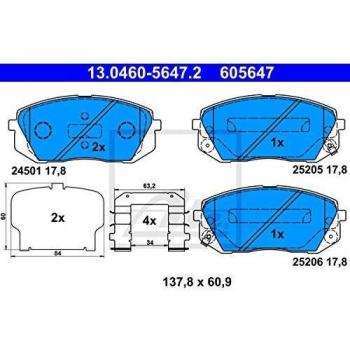 ATE Bremsbelagsatz vorne für Hyundai I40, Kia Optima und Soul – 13.0460-5647.2