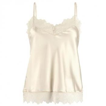 Top in pizzo LASCANA Alana per donna, taglia 32/34, beige champagne, con alto contenuto di seta, scollatura a V profonda