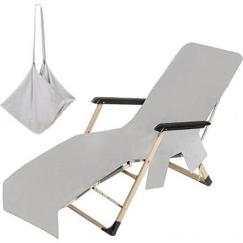 Quick Dry Solid Color Beach Chair Cover with Storage Pocket