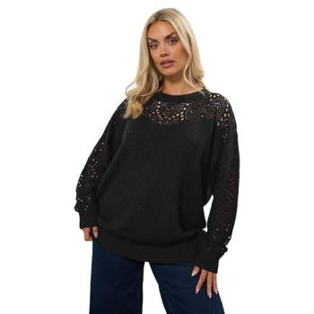 Plus Size Women's Black Pointelle Knit Sweater