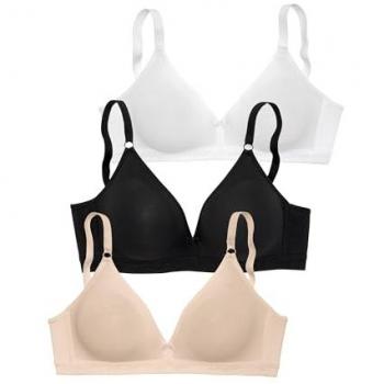 Petite Fleur Damen Bralette-BH 3er-Pack ohne Bügel in Baumwolle, Gr. 90AA (1x toffee, 1x schwarz, 1x weiß)