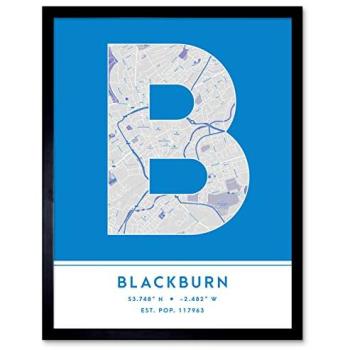 Blackburn UK City Map Modern Typography Framed Wall Art Print