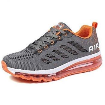 Men Women Shock Absorbing Air Running Shoes Trainers for Multi Sport Athletic Jogging Fitness Gray Orange 42