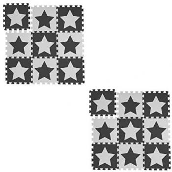 18-Piece Non-Toxic EVA Interlocking Puzzle Playmat, Soft Stars Design, White/Grey, 91 x 91 cm