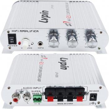 Hi-Fi 2.1 Car Bass Stereo Amplifier LP-838 with Subwoofer Connection for DVD Player and Phone, 12V Power