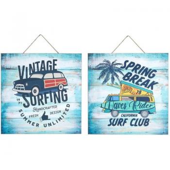 Adorno da Parete Surf in Legno - Set di 2 Pezzi Decorativi 1x30x30cm