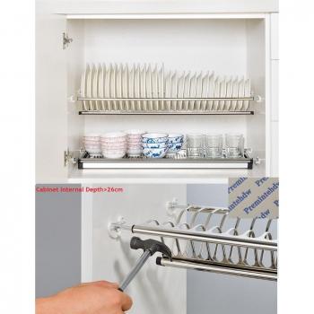 Adjustable 49-73cm 2-Tier Stainless Steel Kitchen Cabinet Dish Drying Rack Storage Organizer