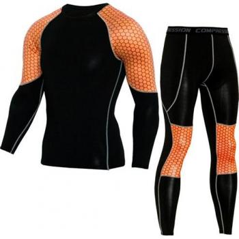 Ensemble de Fitness Homme T-shirt à Manches Longues et Pantalon Moulant Séchage Rapide Compression MMA Crossfit
