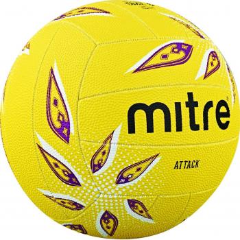 Mitre Attack Training Netball - Yellow/White/Purple, Size 5