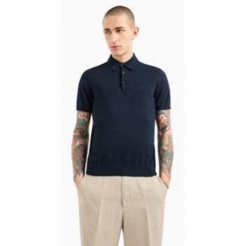 Polo tricoté marine Armani Exchange pour homme, taille XS, casual, coton, manches courtes