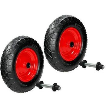 ECD Germany 2 x Roue de Brouette Pneumatique à Air 4.80/4.00-8 - Ø 390 mm - Deux Couches de Tissu 2PR - Capacité Charge 200 kg - Axe et Jante en Acier - Largeur 95 mm - Roue de Rechange Gonflable