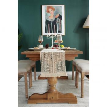 Pastoral Crochet Lace Tassel Table Runner for Dining and Wedding Decoration