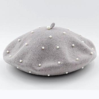 Béret en laine perlée vintage noir pour femmes et filles - automne hiver, chapeau chaud pour voyages en plein air