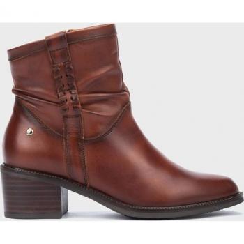 Pikolinos Brown Leather High-Heel Ankle Boots with Braided Detail