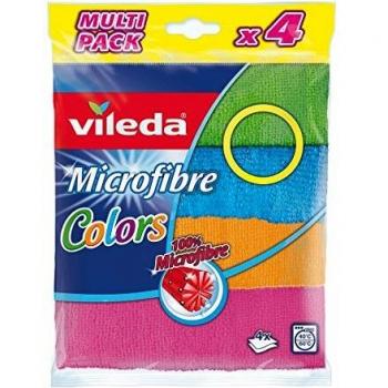 Vileda Microfibre Colors Pack de 4 Chiffons Lavettes Multi-Usages