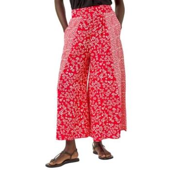 Culottes Amples Imprimé Fleuri Rouge Roman