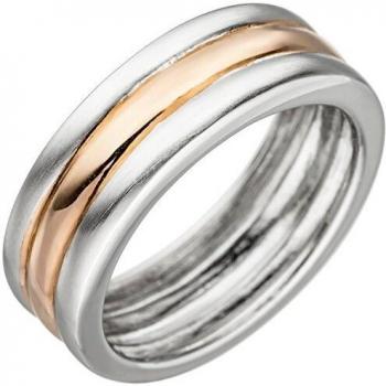 JOBO Damen Ring 925 Sterling Silber bicolor vergoldet teil matt Größe 54